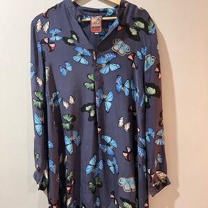 Johnny Was Silk Blouse/Kaftan Short Casual Dress